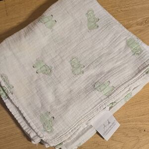 Aden + Anais White and Green Elephant Baby Blanket